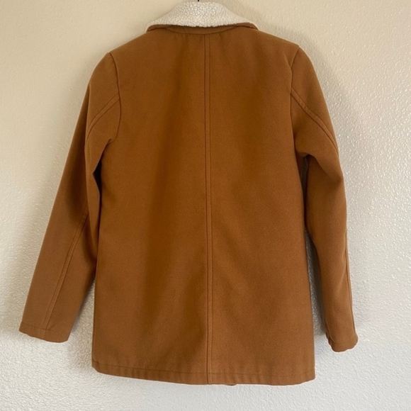 Forever 21 Tan Faux Fur Collar Brown Peacoat L Double Breasted Y2K Fall Winter - Picture 4 of 15